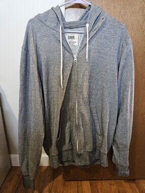 CHOR Heather Gray Full-Zip-Up Hooded Sweatshirt Size L Hoodie Cotton/Poly Blend